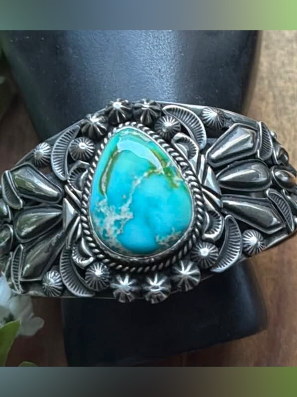 Navajo Sterling Silver Sonoran Rose Turquoise Cuff Bracelet Rick Werito